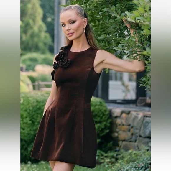 Muse by Marchesa Dresses & Skirts - MUSE By Marchesa “Elm” Size 12 Brown Velvet Sleeveless 3D Flower Minidress NWT